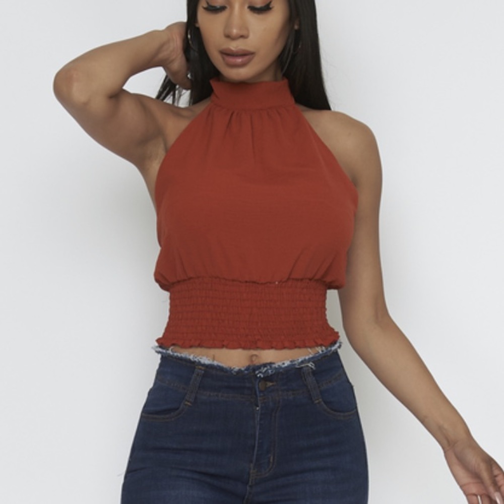 Burnt Orange Halter Crop Top